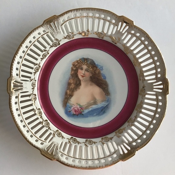 PAIR Portrait Plate Reticulated Maidens Paul's Gifts FRP & Co NY Germany Vintage - Picture 5 of 15